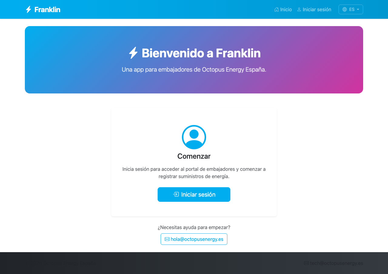 Pantalla de primer acceso a Franklin