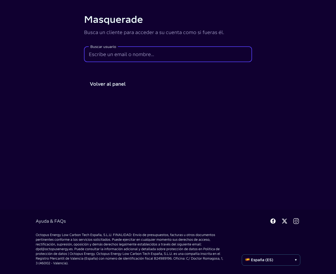 Vista de Masquerade para suplantar un usuario