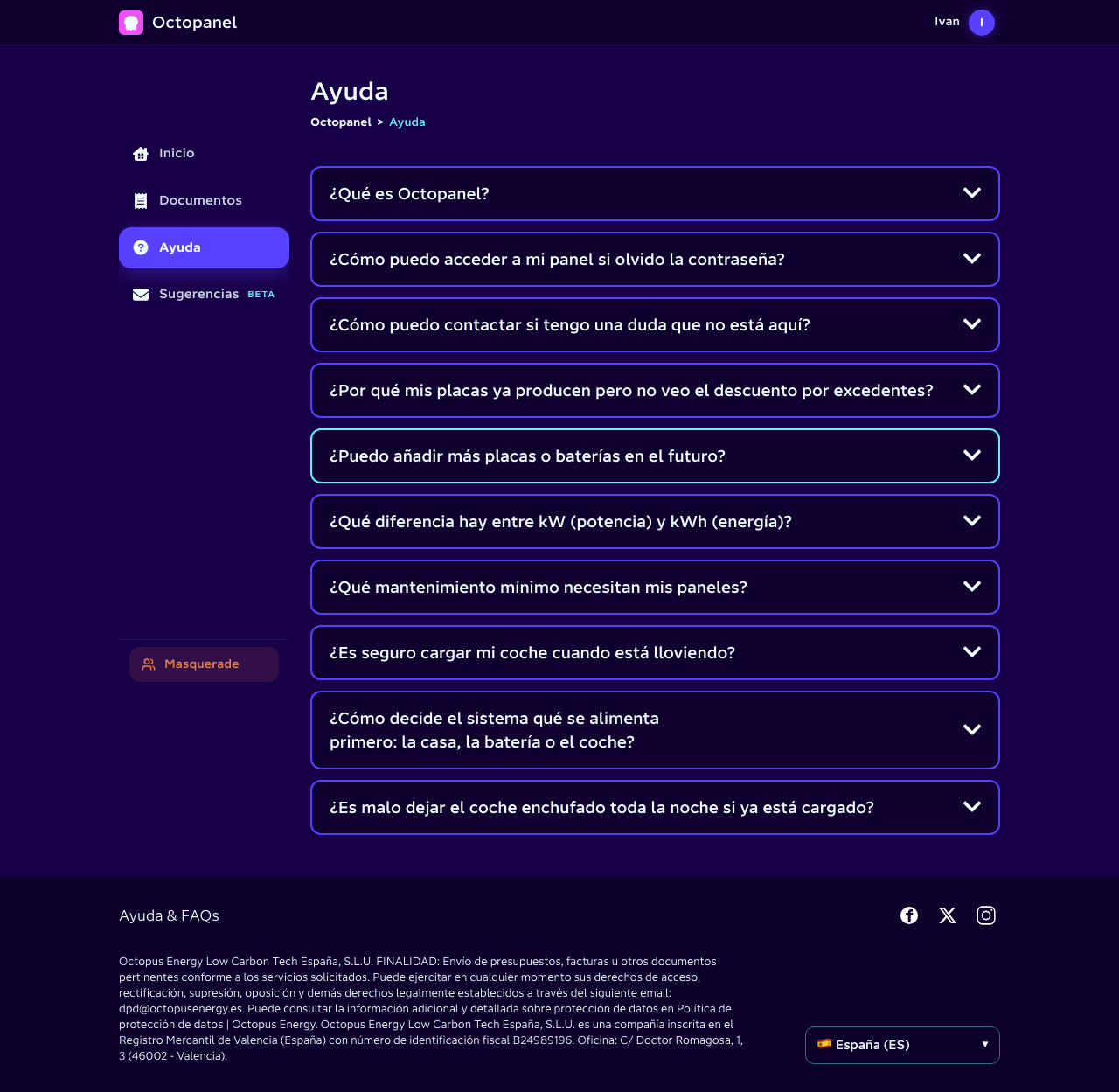 Perfil de usuario, ayuda y sugerencias